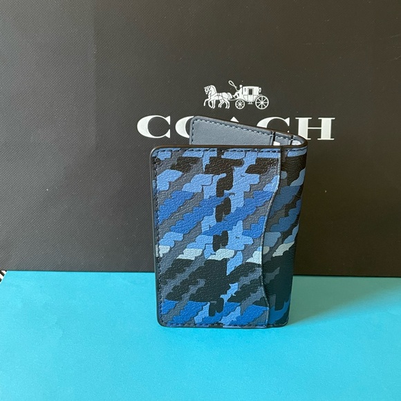 NWT Coach Id Wallet With Plaid Print Gunmetal/Denim Multi - Picture 7 of 7